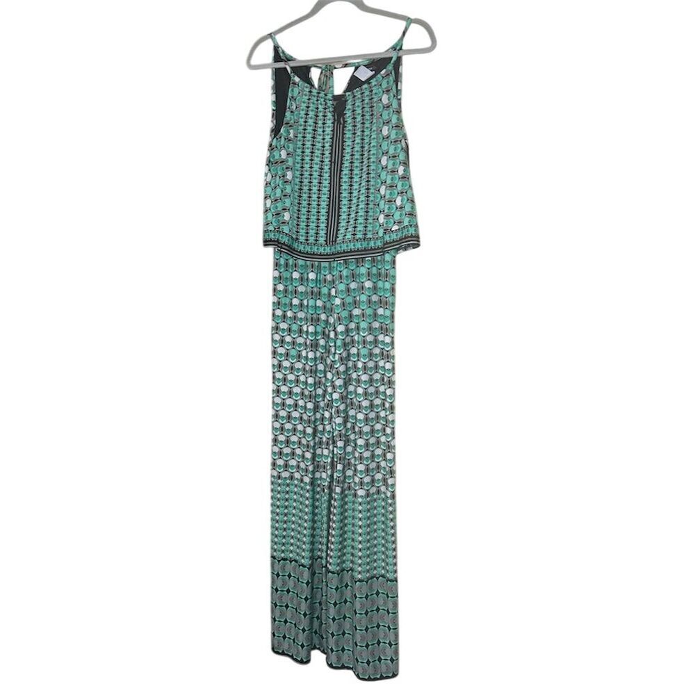 Max Studio Women's Sleeveless Geometric jumpsuit Green Standard Size S